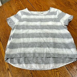 St. Tropez West 100% linen white and gray striped top. Front pocket, Size Large